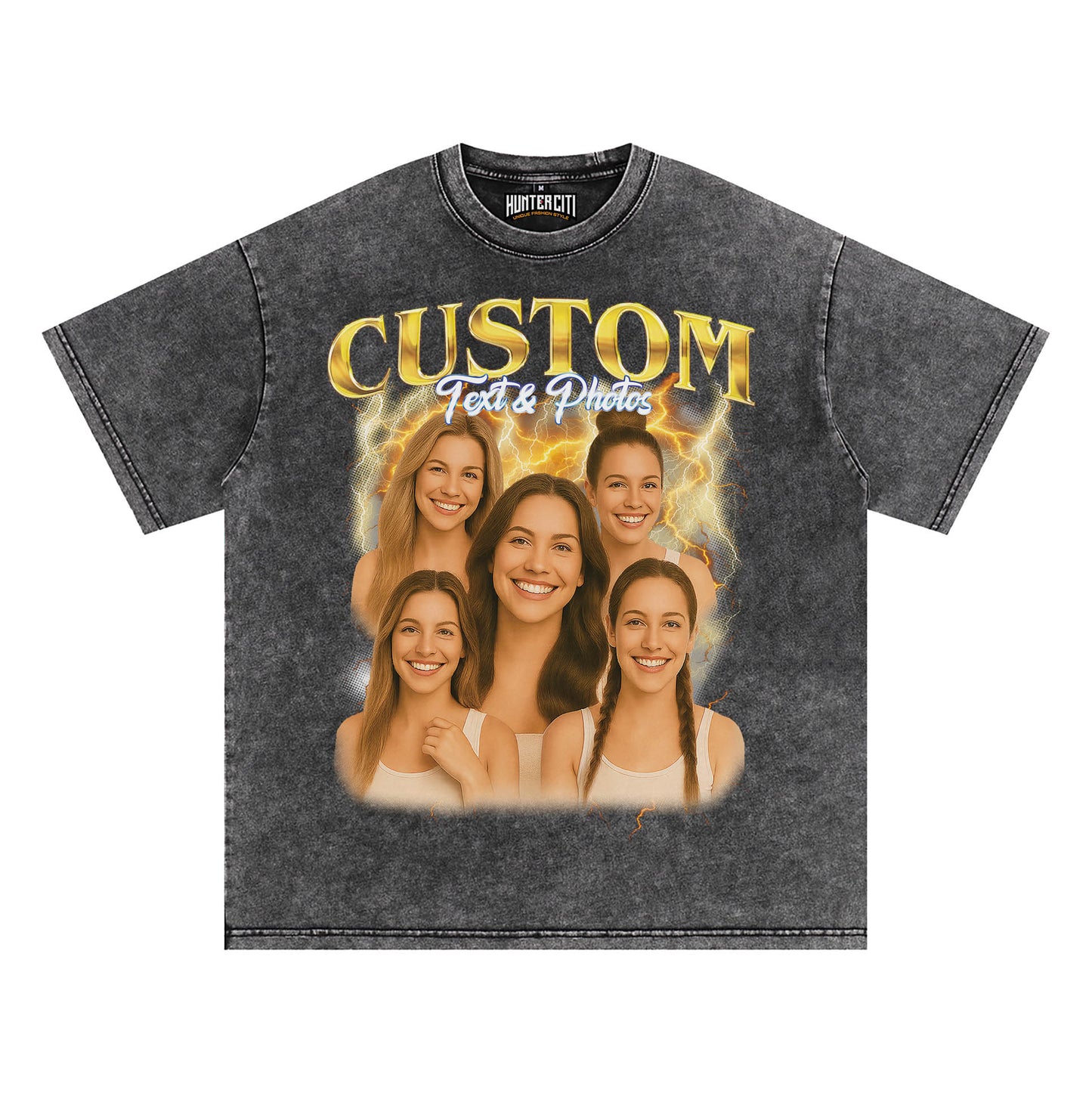 Women's Personalized Bootleg Style Acid Wash Oversized T-Shirt – Custom Photo & Text | Unique Vintage Gift for Her