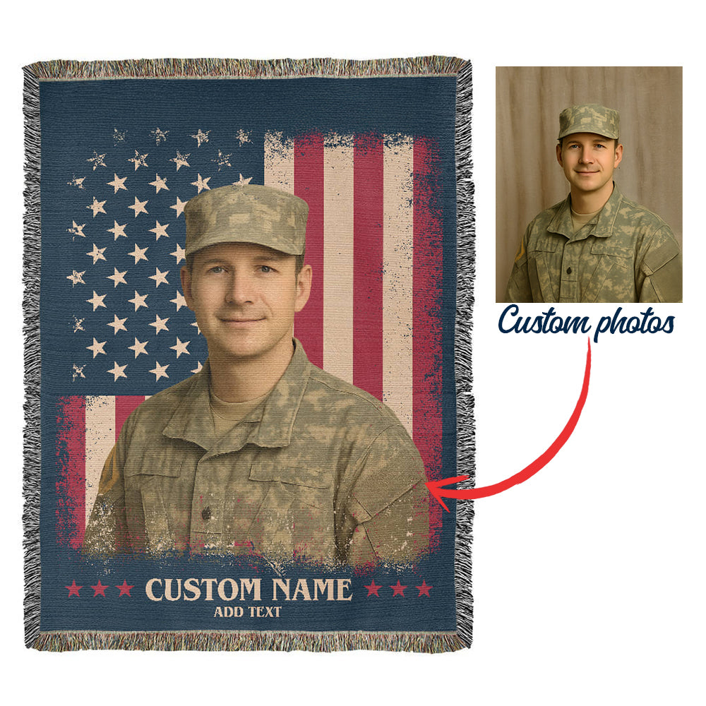 Personalized Woven Memorial Blankets With Pictures and Text - Custom Military & Tribute Gift