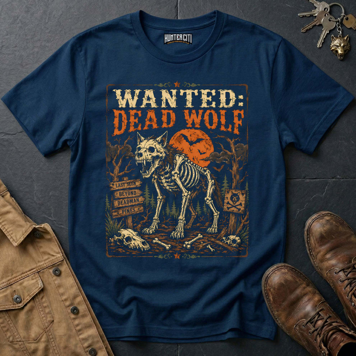 Wanted Dead Wolf - Wild West Skeleton Wolf Vintage Wolf Halloween T Shirt
