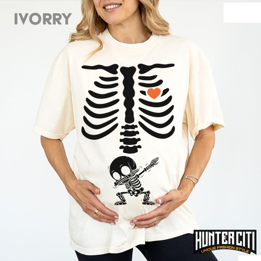 Comfort Colors 1717 Skeleton Halloween Maternity T-Shirt | Funny Halloween Pregnancy Shirt
