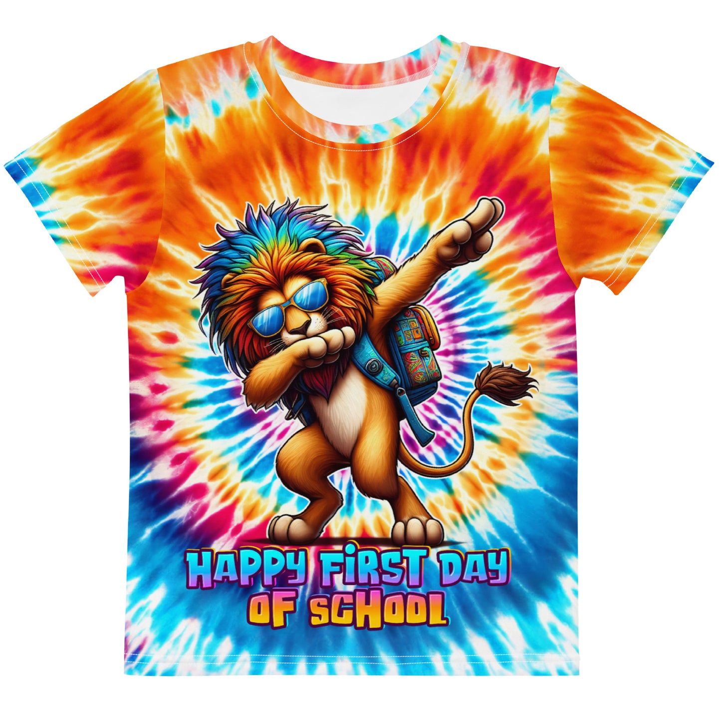 Happy First Day of School Lion Tie-Dye Dabbing Kids T-Shirt