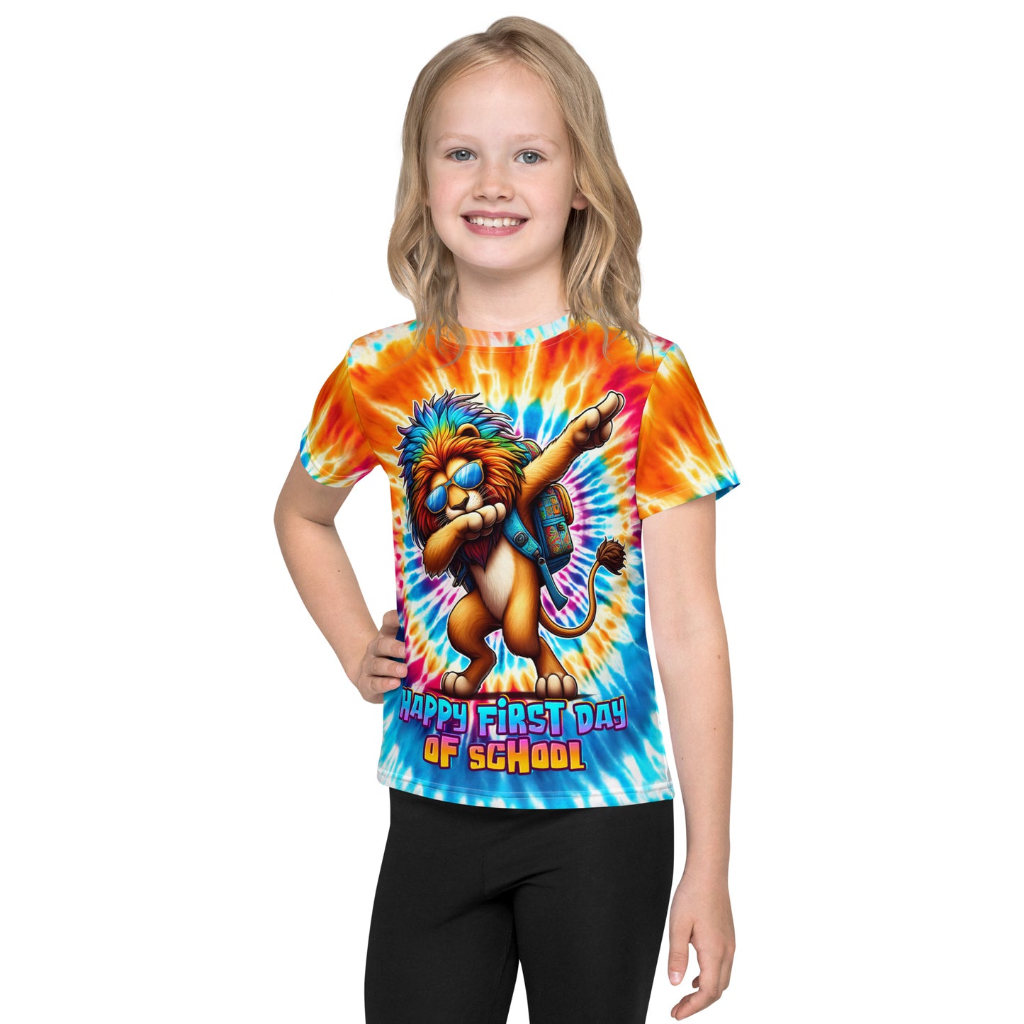 Happy First Day of School Lion Tie-Dye Dabbing Kids T-Shirt