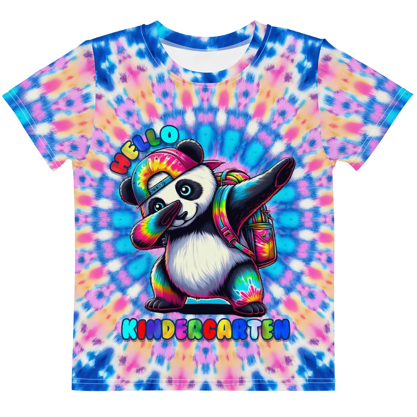 Hello Kindergarten Tie-Dye Panda Dabbing Kids T-Shirt