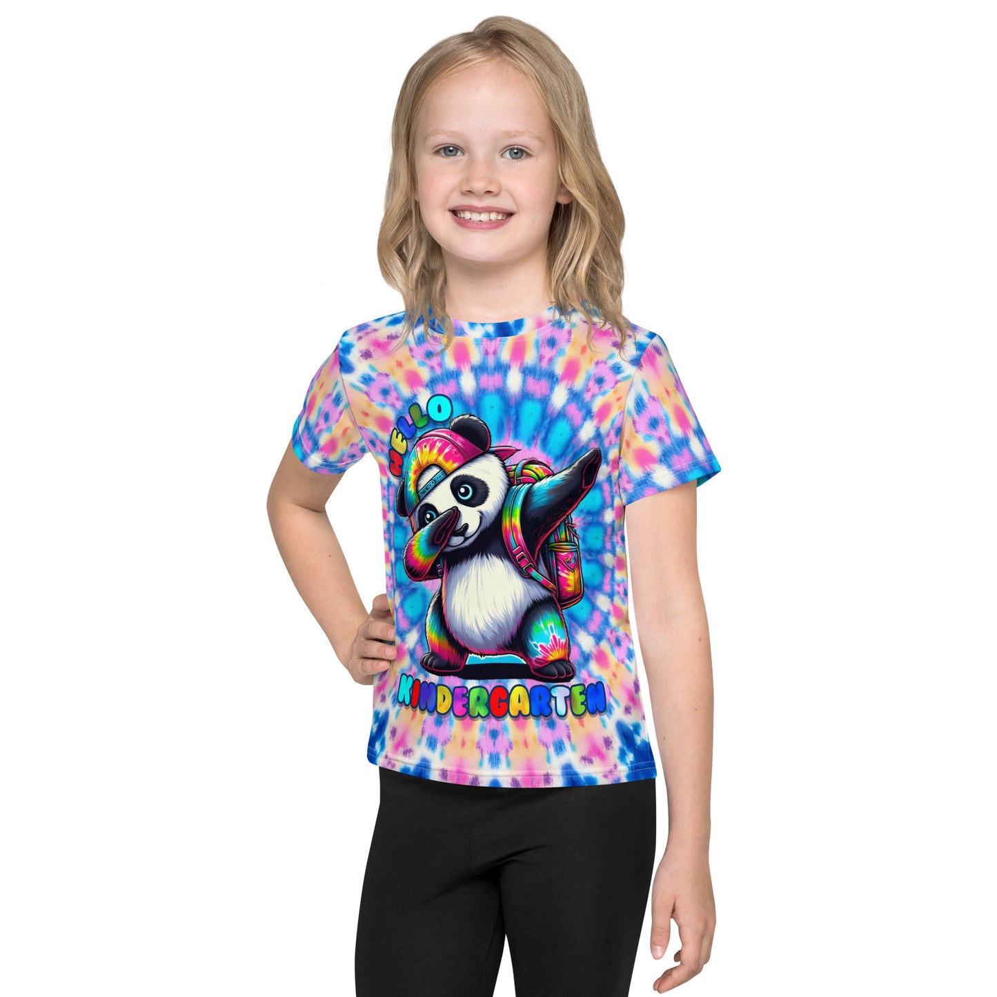 Hello Kindergarten Tie Dye T-Shirt for Kids – Adorable Dabbing Panda 1st Day Of Kindergarten Back to School Shirt