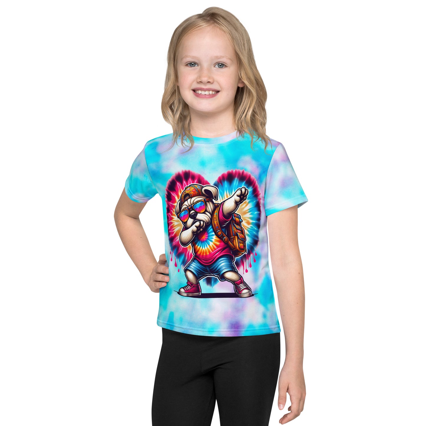 Colorful Dabbing Bulldog Tie-Dye Kids T-Shirt