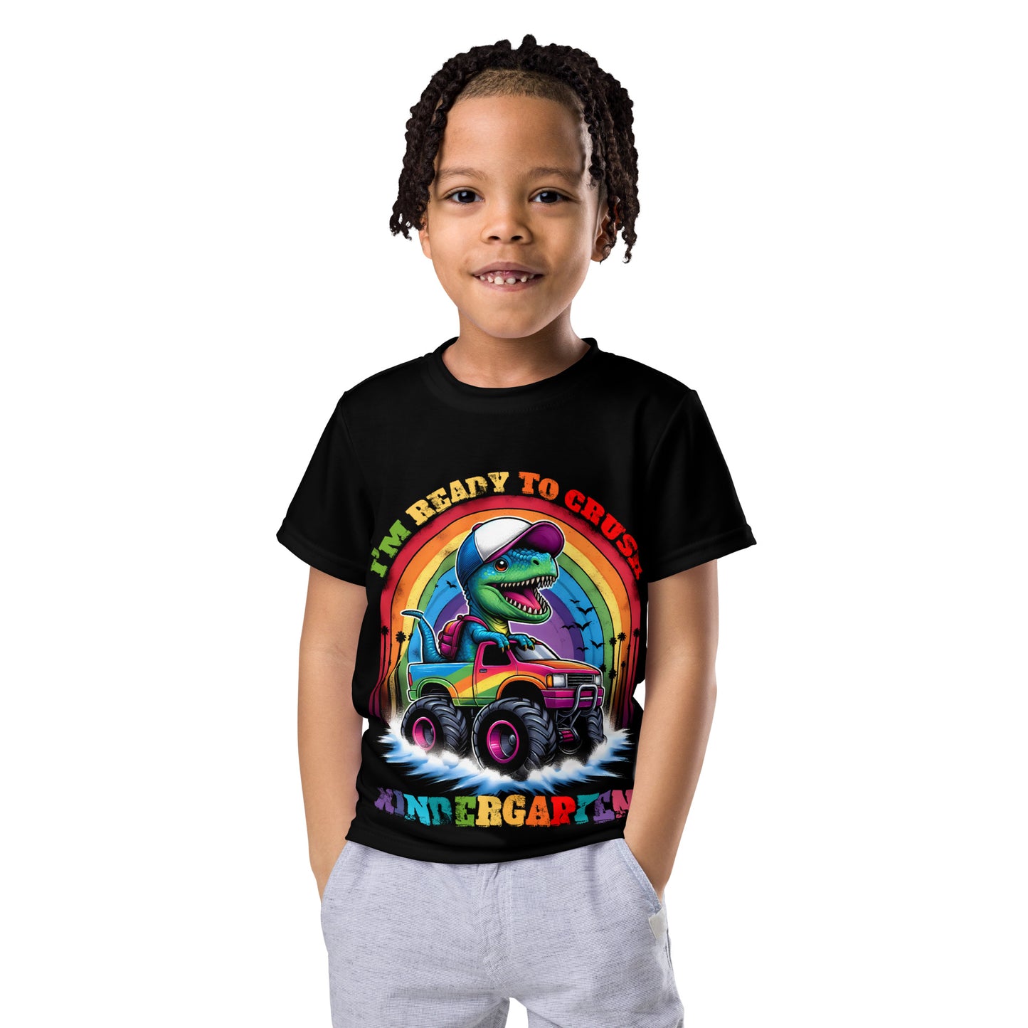 I'm Ready To Crush Kindergarten Monster Truck Dinosaur Tie dye Kids T-Shirt