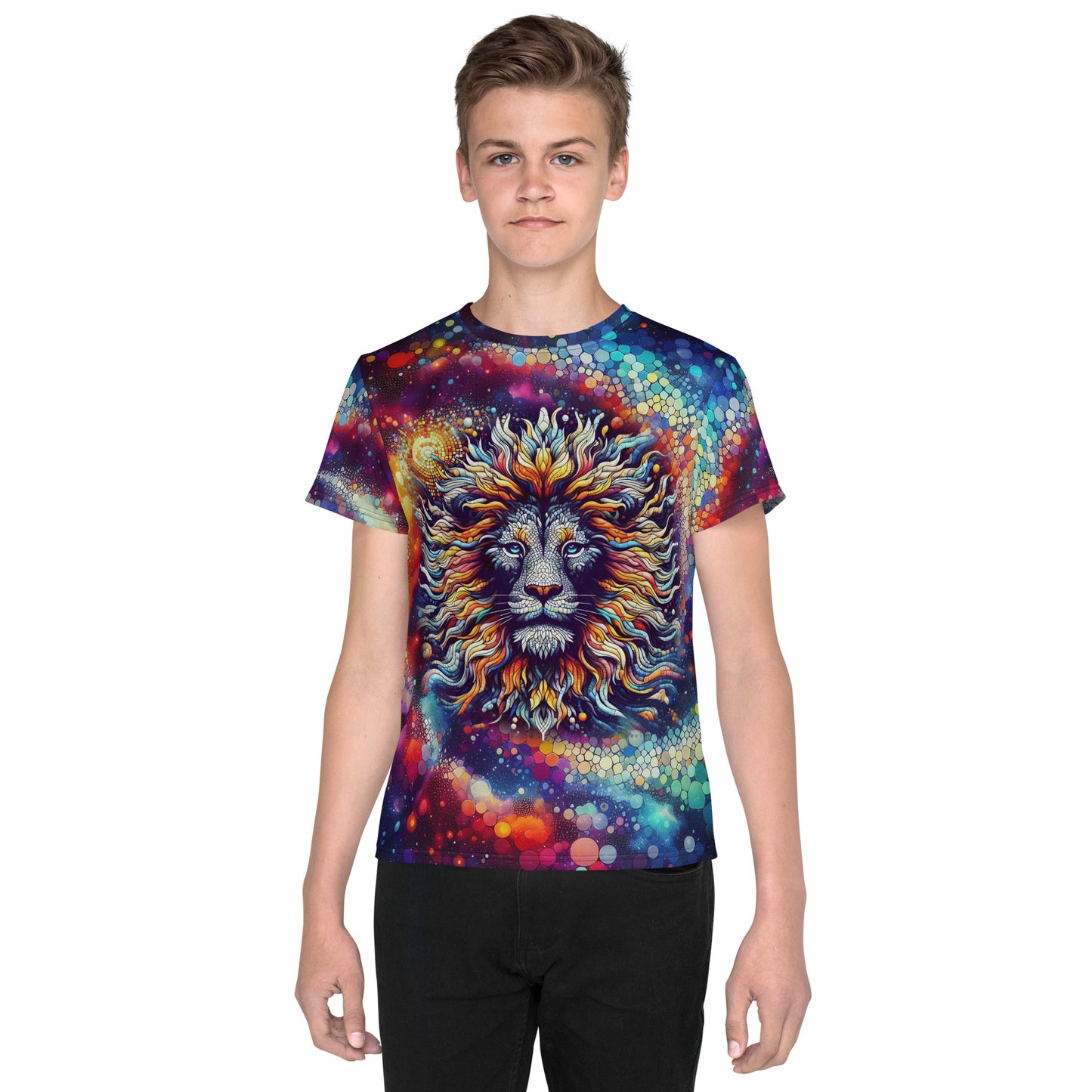 Lion In Galaxy Vintage Youth crew neck t-shirt