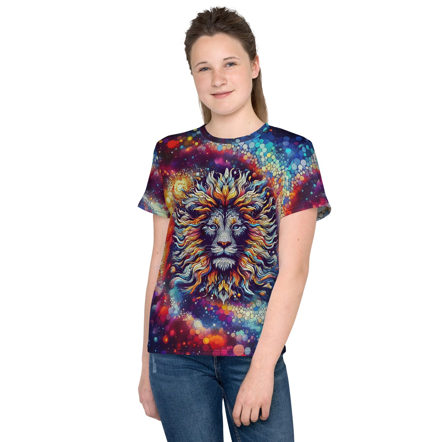 Lion In Galaxy Vintage Youth crew neck t-shirt