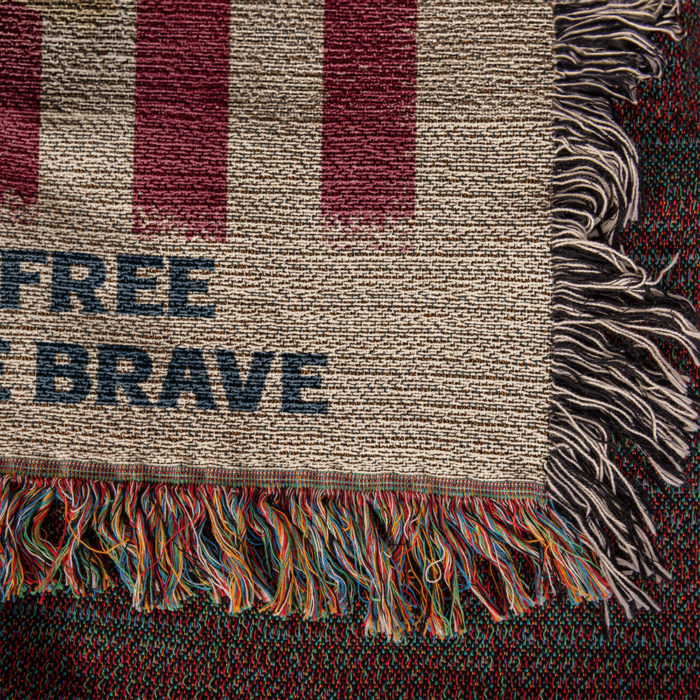 Military Memorial Woven Blanket – American Flag, Bald Eagle & Soldiers – Patriotic 4th of July Gift USA