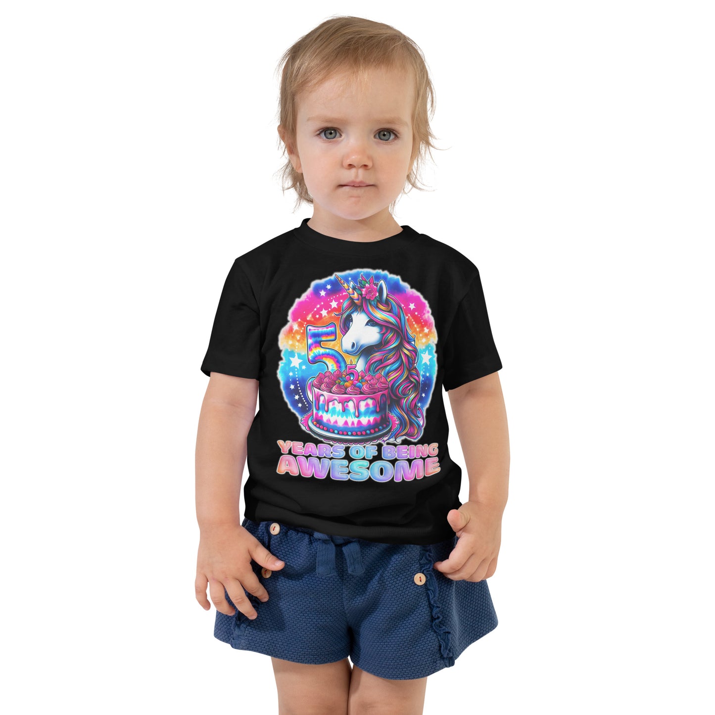 Unicorn 5th Birthday 5 Years of Being Awesome Tie Dye Toddler T-Shirt