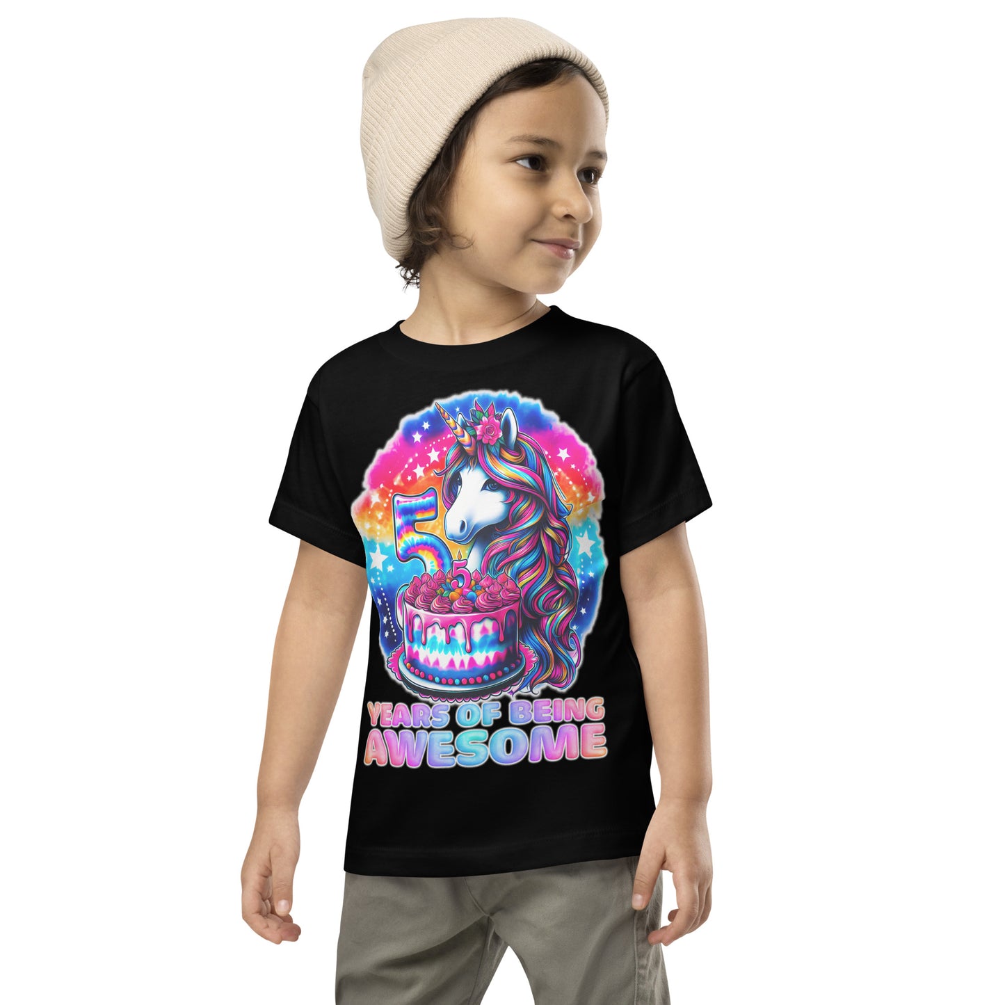 Unicorn 5th Birthday 5 Years of Being Awesome Tie Dye Toddler T-Shirt