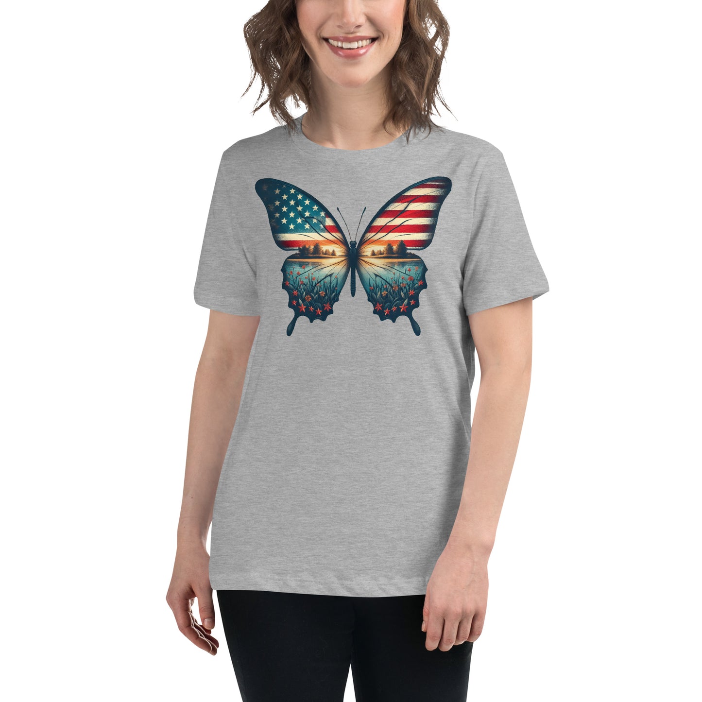 Vintage Butterfly American Flag Women's T-Shirt