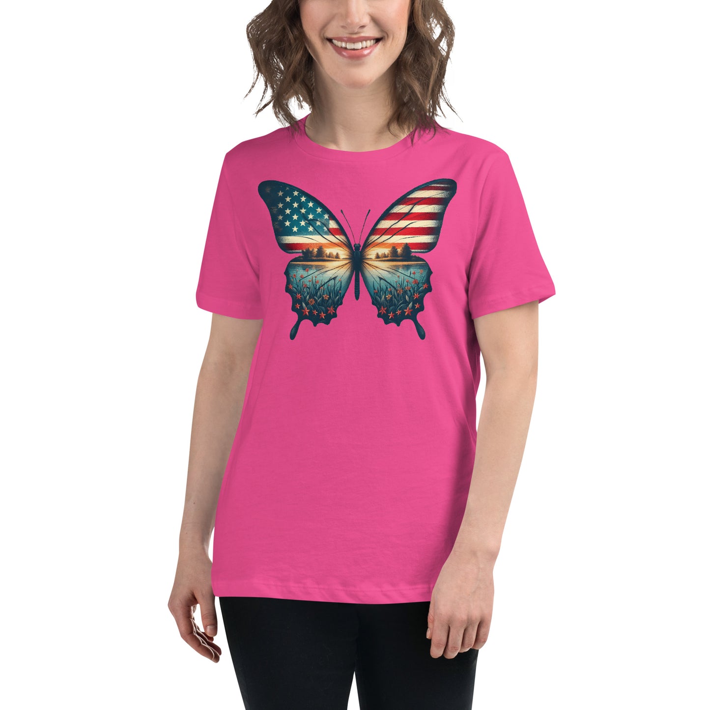 Vintage Butterfly American Flag Women's T-Shirt