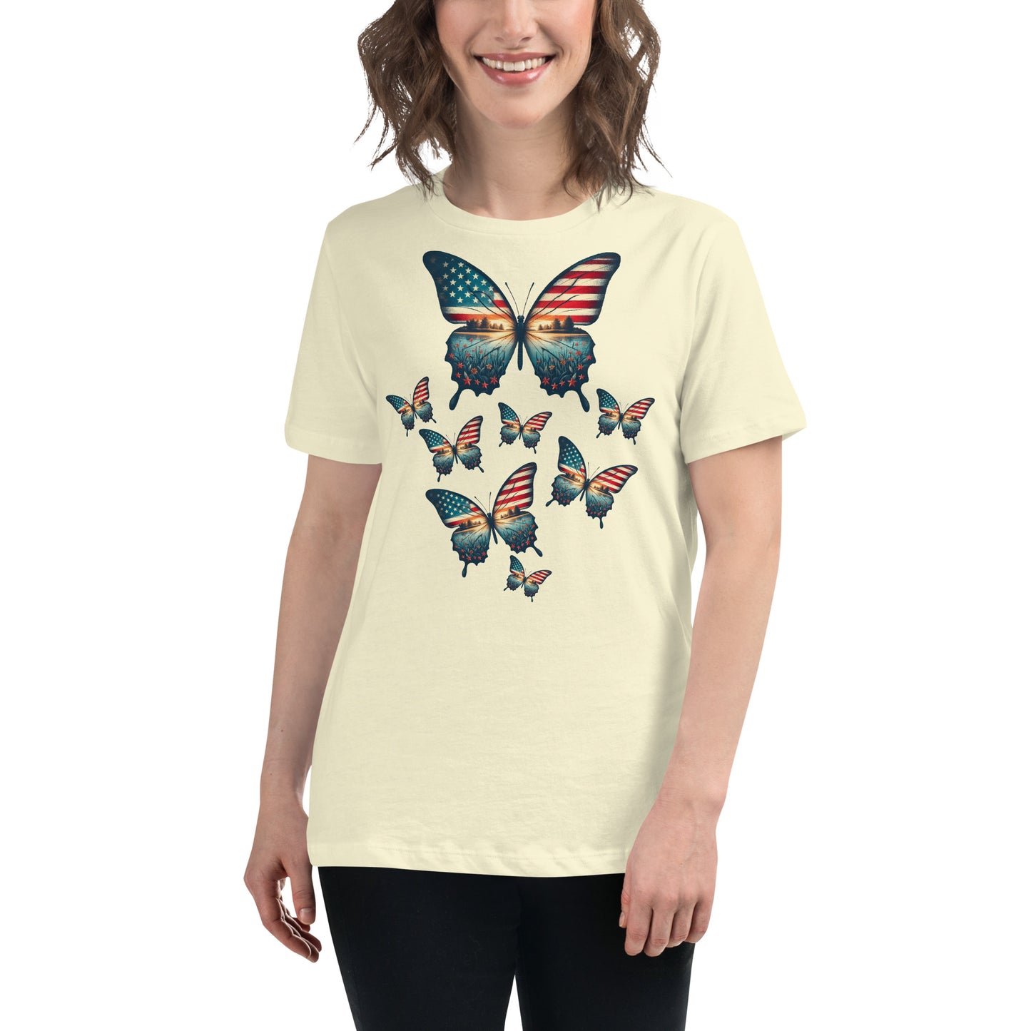 Vintage Butterfly USA Flag Women's T-Shirt