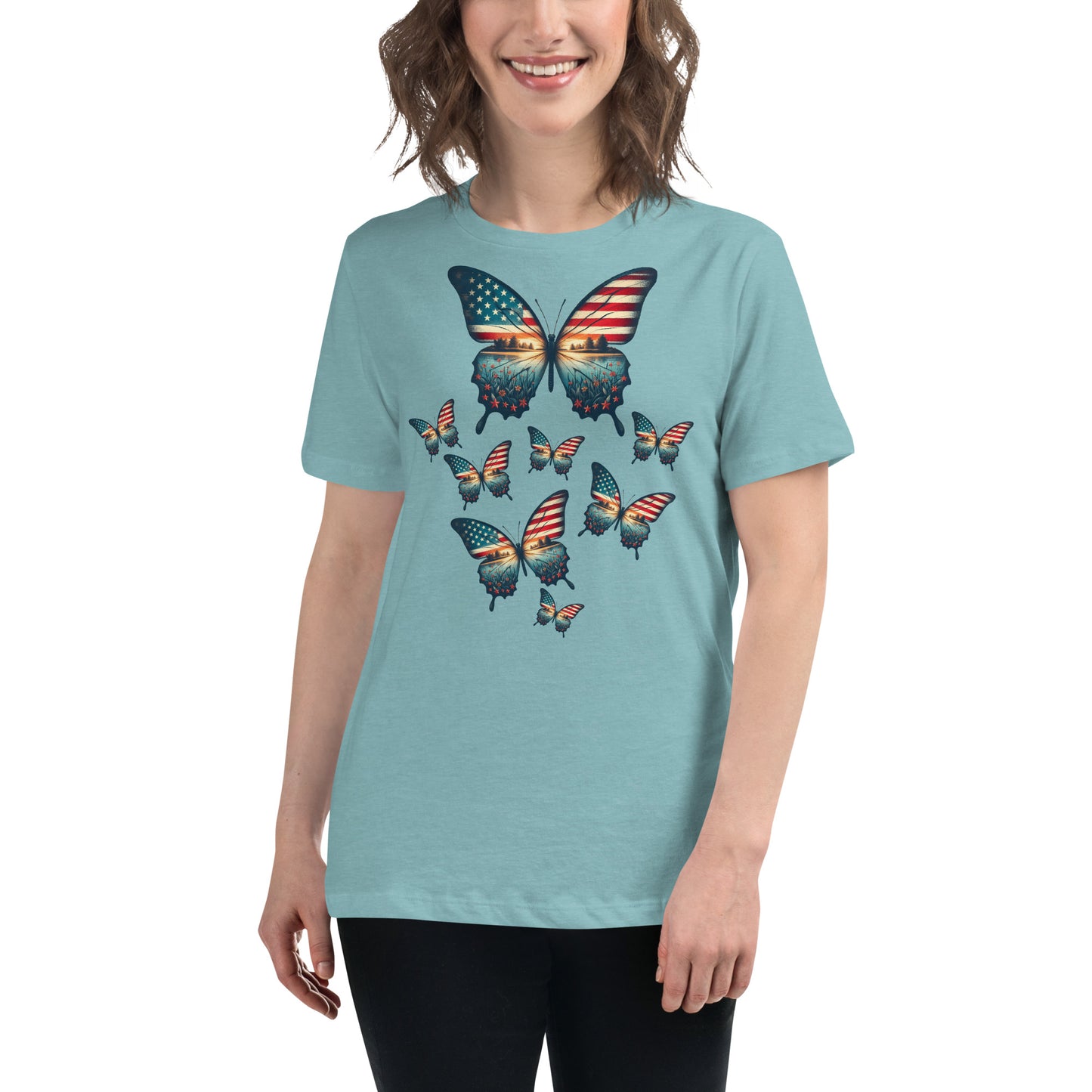 Vintage Butterfly USA Flag Women's T-Shirt