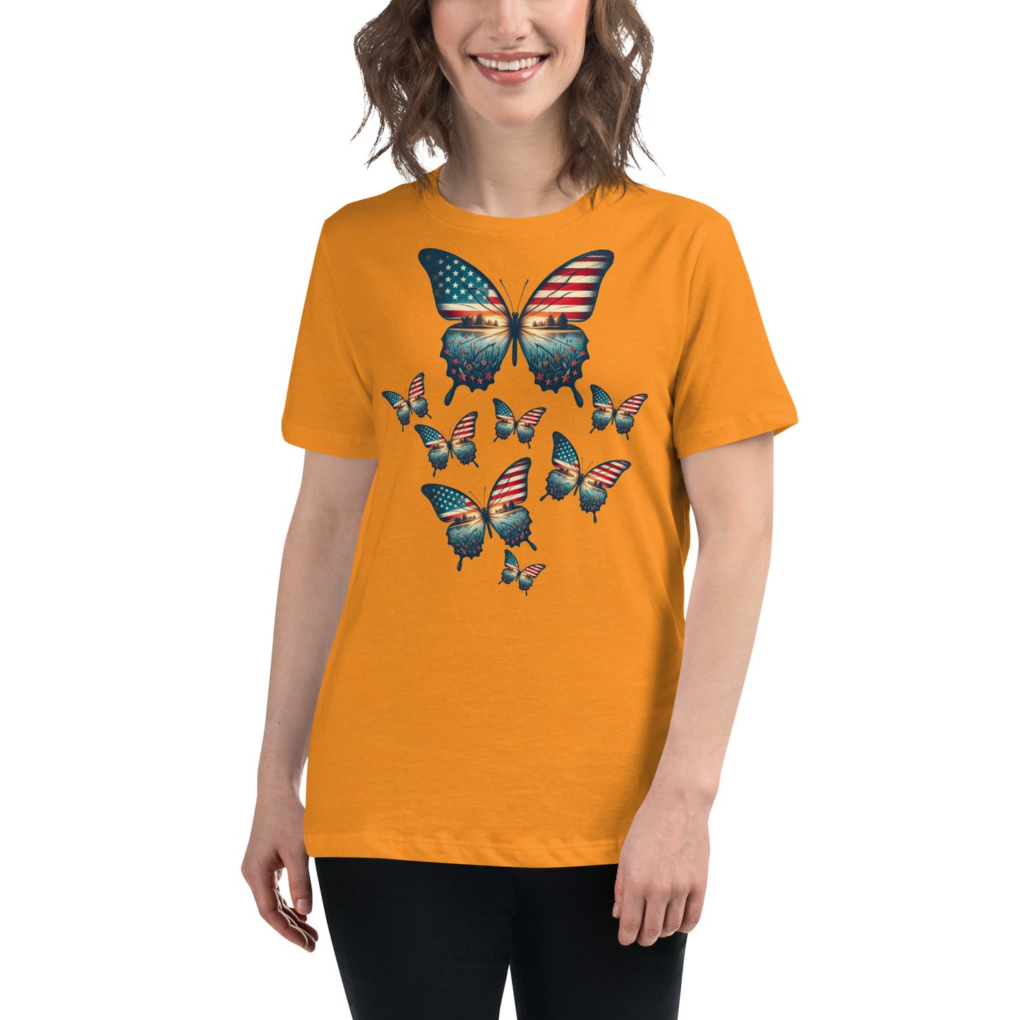 Vintage Butterfly USA Flag Women's T-Shirt