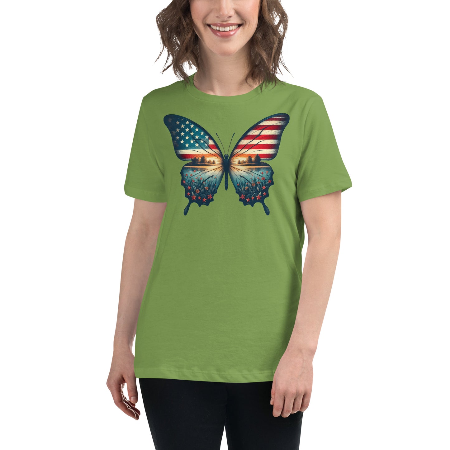 Vintage Butterfly American Flag Women's T-Shirt