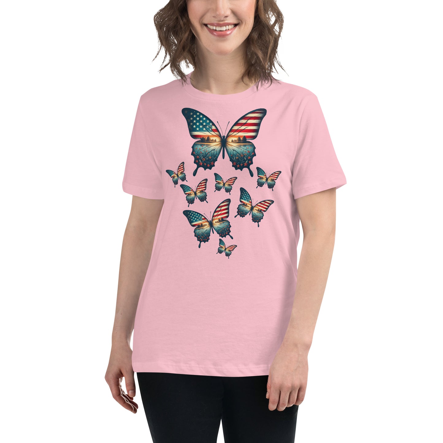 Vintage Butterfly USA Flag Women's T-Shirt