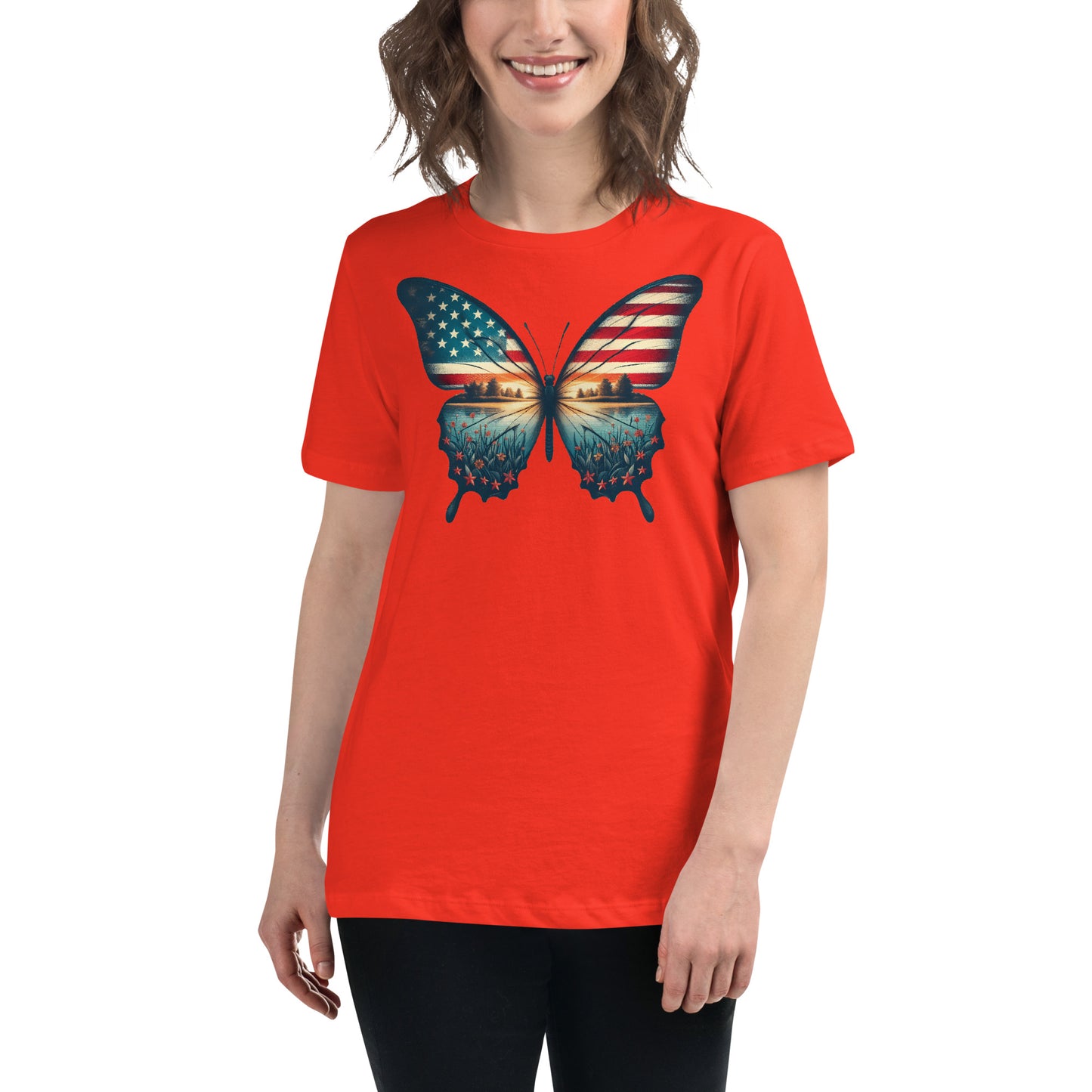 Vintage Butterfly American Flag Women's T-Shirt