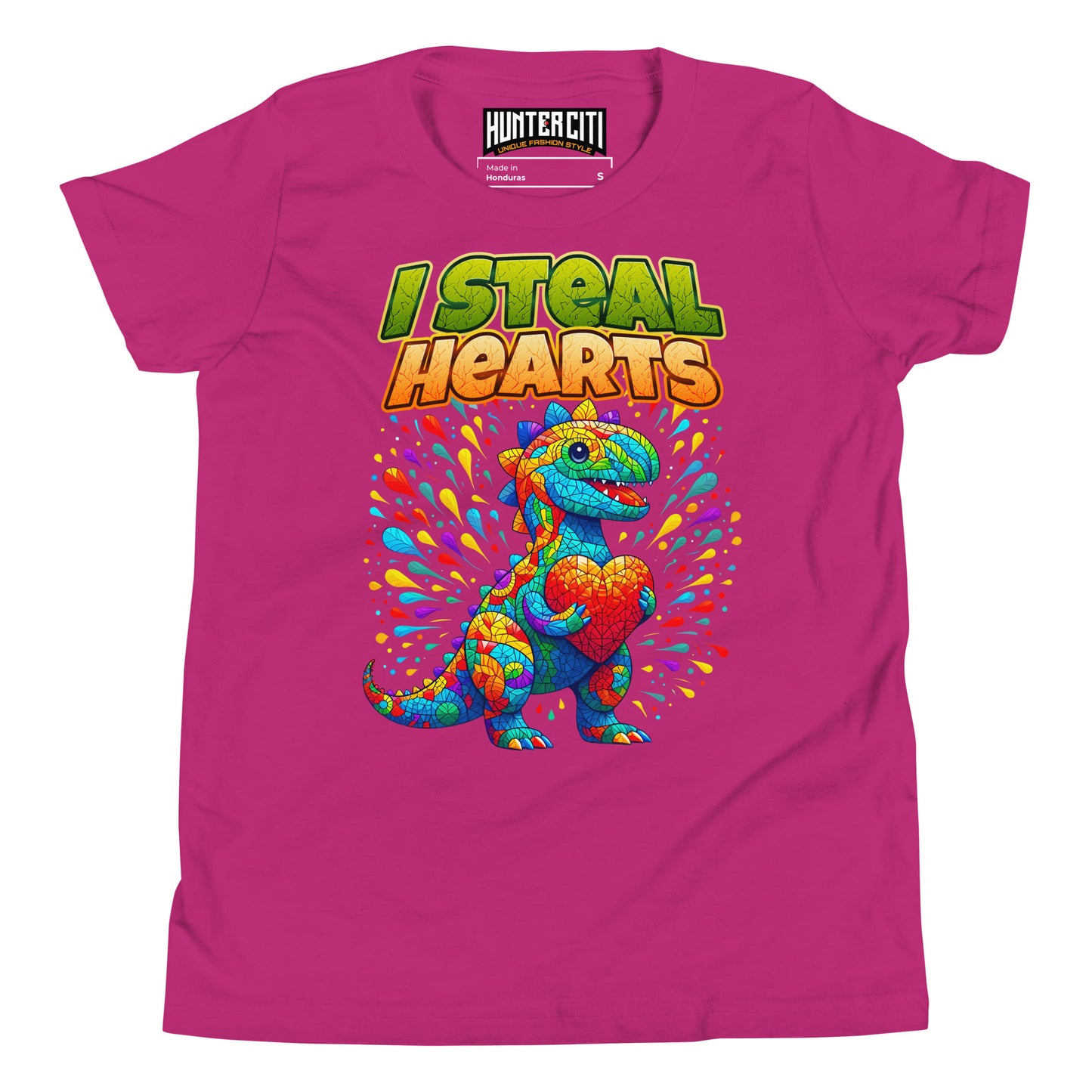 Valentines Day Dinosaur I Steal Hearts Youth T-Shirt