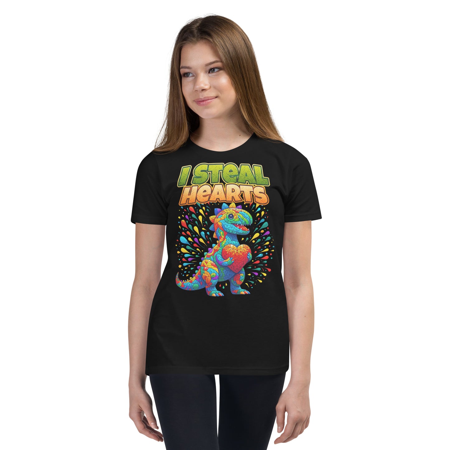 Valentines Day Dinosaur I Steal Hearts Youth T-Shirt