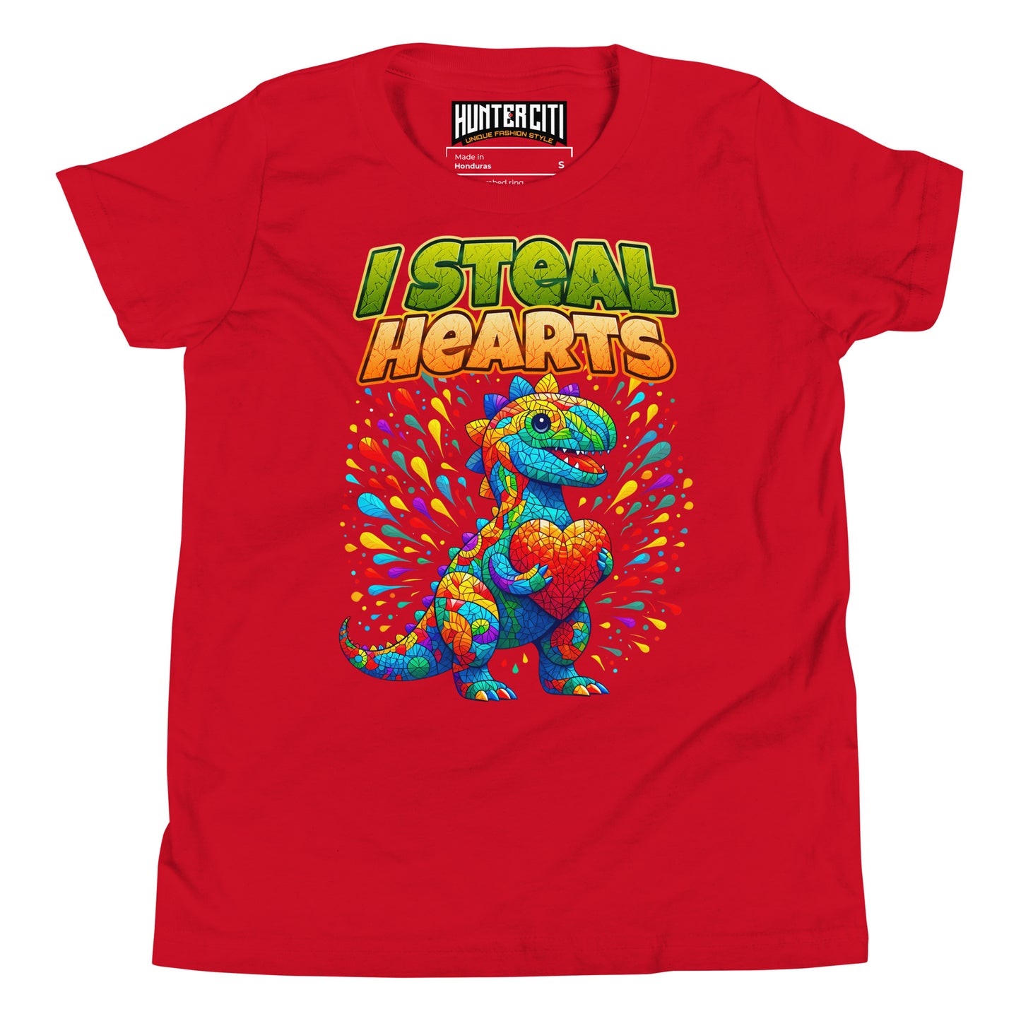 Valentines Day Dinosaur I Steal Hearts Youth T-Shirt