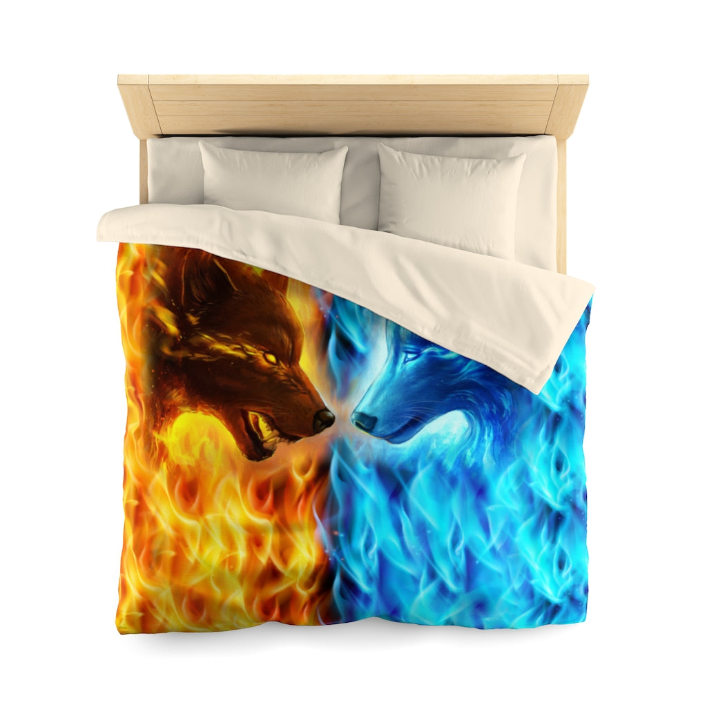 Wolf Fire and Ice Microfiber Duvet Cover