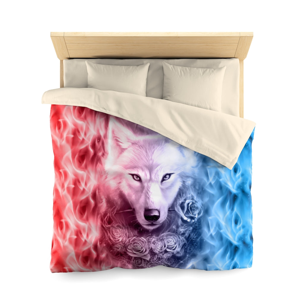 Wolf And Flower Microfiber Duvet Cover