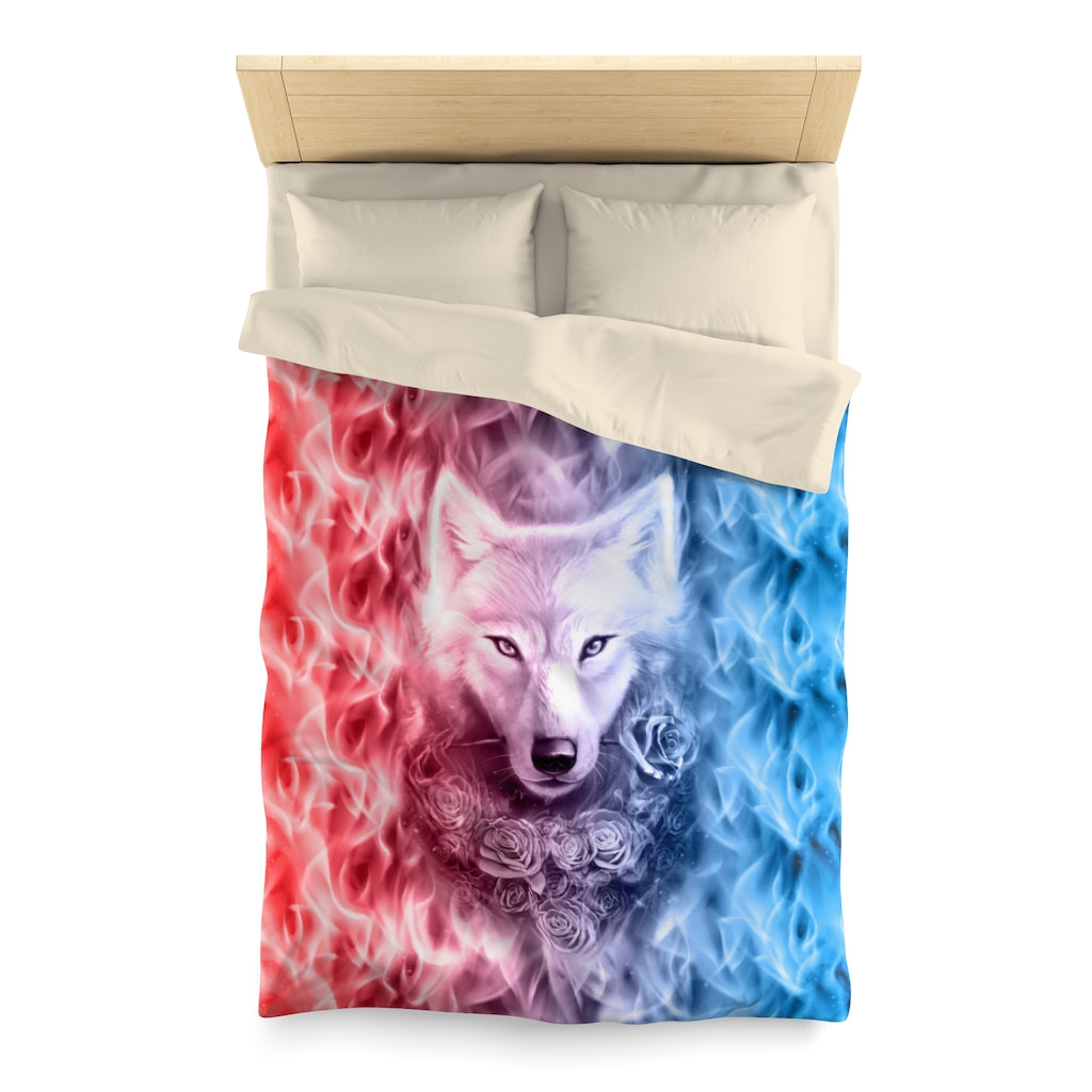 Wolf And Flower Microfiber Duvet Cover