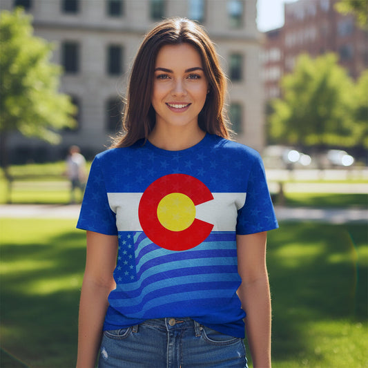 🇺🇸 Wearing Colorado Pride with Style – Colorado Flag Women’s All Over Print Cotton T-Shirt