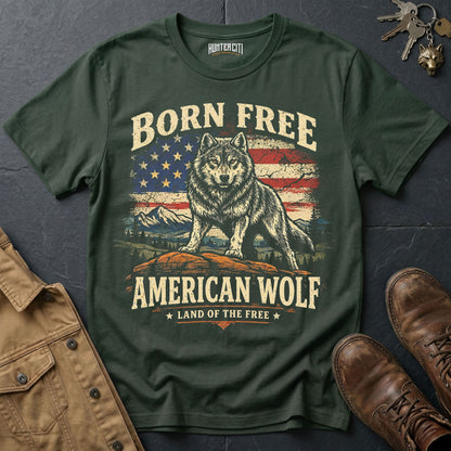 Born Free American Wolf T-Shirt Patriotic Wolf Graphic Tee Land of the Free USA Gift for Men