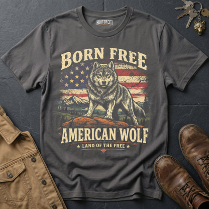 Born Free American Wolf T-Shirt Patriotic Wolf Graphic Tee Land of the Free USA Gift for Men