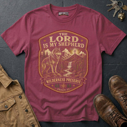 The Lord Is My Shepherd Wilderness Preserve Wolf T-Shirt - Psalm 23 Christian Tee