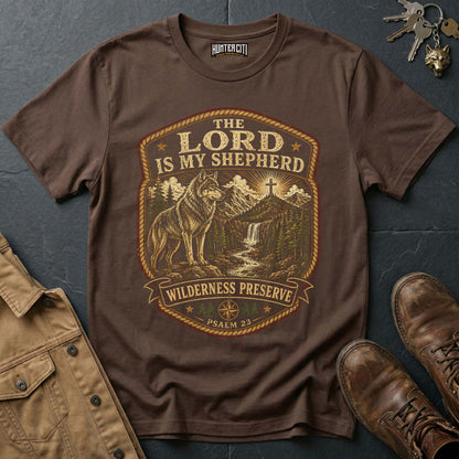The Lord Is My Shepherd Wilderness Preserve Wolf T-Shirt - Psalm 23 Christian Tee