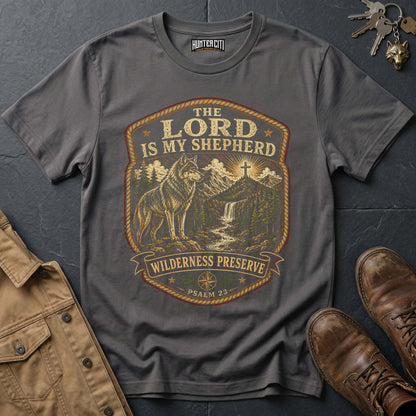 The Lord Is My Shepherd Wilderness Preserve Wolf T-Shirt - Psalm 23 Christian Tee