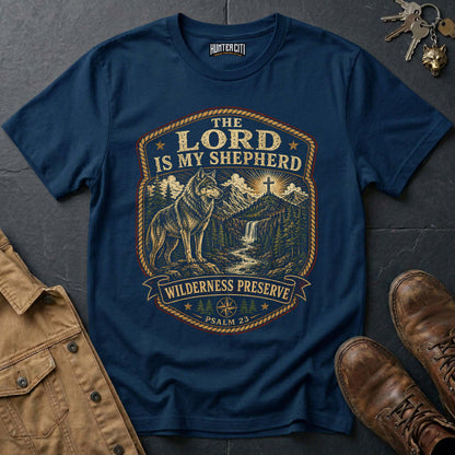 The Lord Is My Shepherd Wilderness Preserve Wolf T-Shirt - Psalm 23 Christian Tee