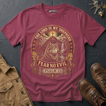 The Lord Is My Shepherd Fear No Evil Wolf T-Shirt - Psalm 23 Christian Wolf Graphic Tee USA Gift for Men