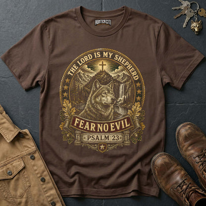 The Lord Is My Shepherd Fear No Evil Wolf T-Shirt - Psalm 23 Christian Wolf Graphic Tee USA Gift for Men