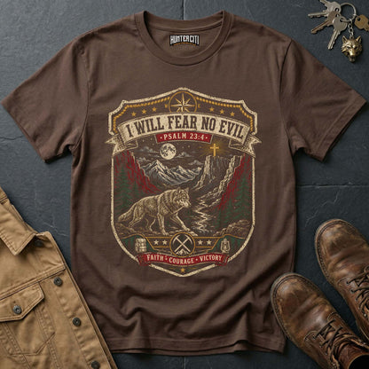 I Will Fear No Evil Faith Courage Victory Wolf T-Shirt - Psalm 23:4 Christian Wolf Graphic Tee USA Gift for Men