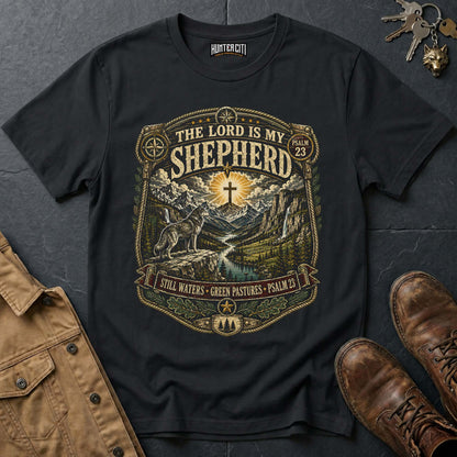 The Lord Is My Shepherd Still Waters Green Pastures Psalm 23 Wolf T-Shirt - Christian Wolf Graphic Tee USA