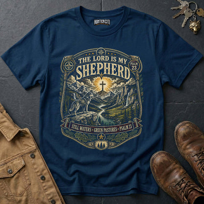 The Lord Is My Shepherd Still Waters Green Pastures Psalm 23 Wolf T-Shirt - Christian Wolf Graphic Tee USA