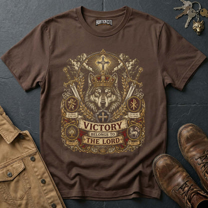 Victory Belongs to the Lord Wolf T-Shirt - Christian Warrior Wolf Graphic Tee USA Gift for Men