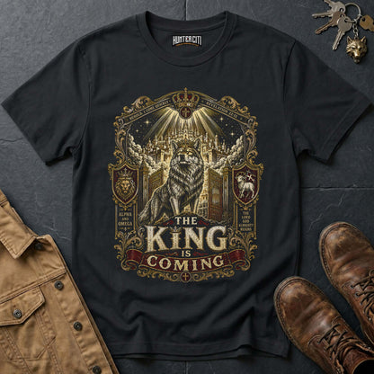 The King Is Coming Wolf T-Shirt - Christian Wolf Graphic Tee USA Bold Faith Gift for Men