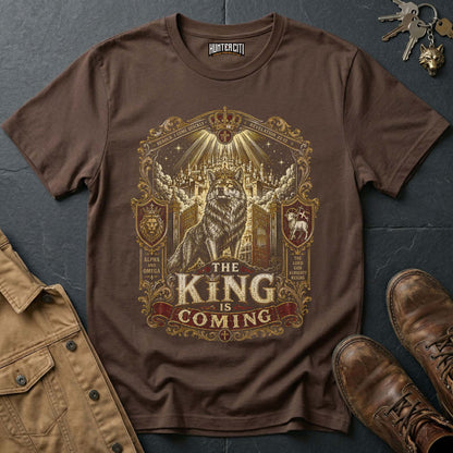 The King Is Coming Wolf T-Shirt - Christian Wolf Graphic Tee USA Bold Faith Gift for Men