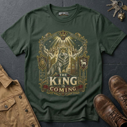 The King Is Coming Wolf T-Shirt - Christian Wolf Graphic Tee USA Bold Faith Gift for Men