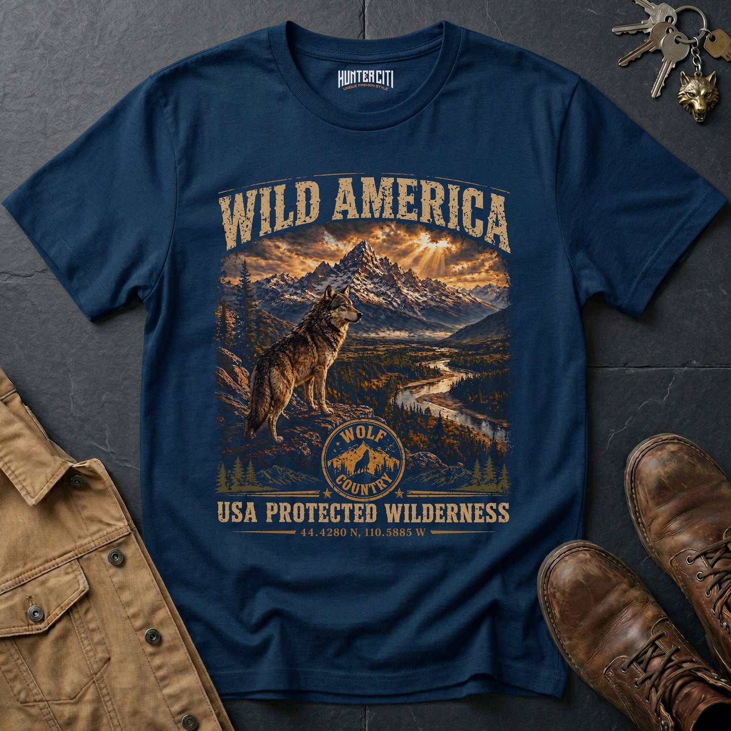 Wild America USA Protected Wilderness T-Shirt Wolf Country Nature Graphic Tee Yellowstone Outdoor Gift Men Women