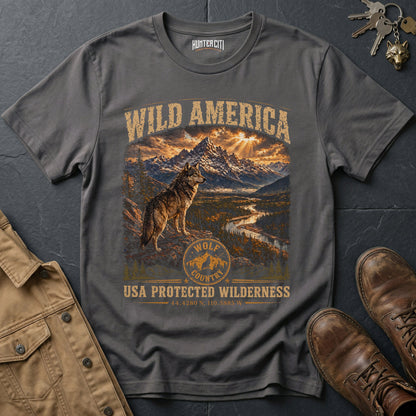 Wild America USA Protected Wilderness T-Shirt Wolf Country Nature Graphic Tee Yellowstone Outdoor Gift Men Women