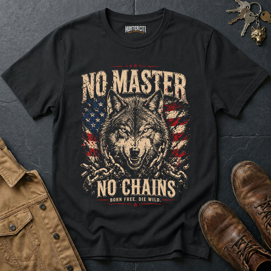 No Master No Chains Born Free Die Wild T-Shirt Patriotic Wolf Graphic Vintage Tee American Freedom USA Gift for Men