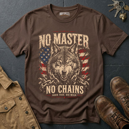 No Master No Chains Born Free Die Wild T-Shirt Patriotic Wolf Graphic Vintage Tee American Freedom USA Gift for Men