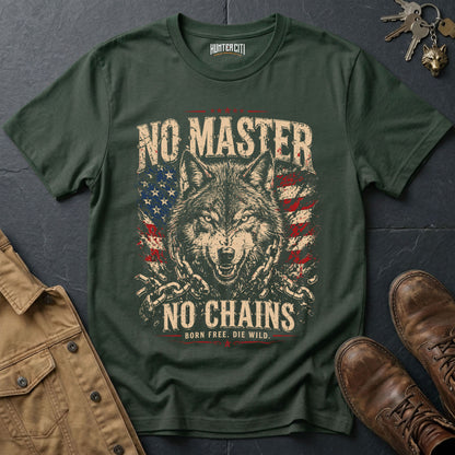 No Master No Chains Born Free Die Wild T-Shirt Patriotic Wolf Graphic Vintage Tee American Freedom USA Gift for Men